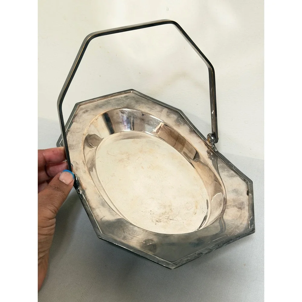 FB Rogers Silver Co Serving Tray Silver Quadruple Plate Octagon 02994 Patina